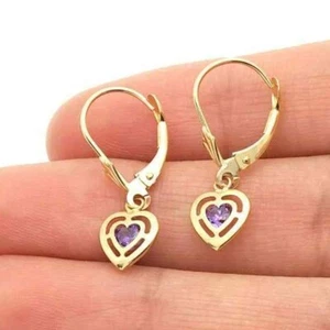 14k Yellow Gold Bezel Set Shaped Birthstone Drop Leverback Earrings - Picture 1 of 72