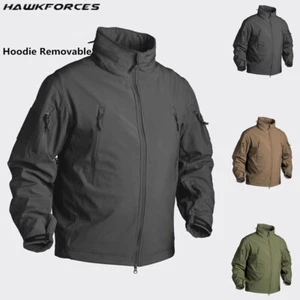 Army Mens Soft Shell Tactical Jacket Fleece Waterproof Casual Windbreaker Hooded - Picture 1 of 30