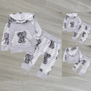 Newborn Baby Boy Hooded Tops+Pants Tracksuit Trousers Outfits Clothes Sets US - Picture 1 of 13