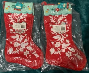 NEU (4) Pionierin Frau Mazie Vogel Weihnachtsstrümpfe rot weiß aqua 20" - Bild 1 von 6