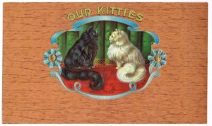 CIGAR BOX LABEL VINTAGE INNER OUR KITTIES CATS KITTENS C1910 EMBOSSED UNTRIMMED - Picture 1 of 1