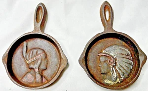 Vintage Gusseisen Miniatur Pfanne Indianer Mann und Frau - Bild 1 von 4