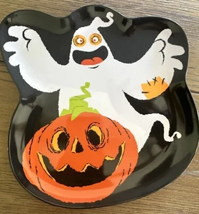 Halloween Plate Melamine Ghost Jack O'Lantern Spooky Party Serving Tray 8.5" - Picture 1 of 5