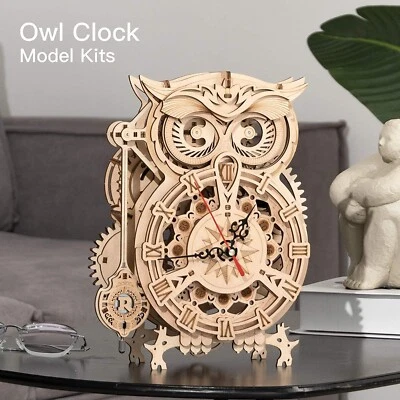 ROKR 3D Wooden Puzzle Owl Clock Model Kits Birth Xmas Gift Toys for Adults Teens - Image 1 of 4