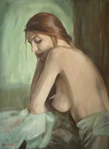 WILLIAM OXER ORIGINAL "Roman" young nude woman naked cute beautiful OIL PAINTING - Picture 1 of 1