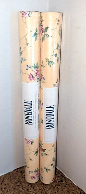 Vintage New Wallpaper yellow Floral Cottage Chic SEALED ROLL Granny Core 2 rolls - Image 1 of 4