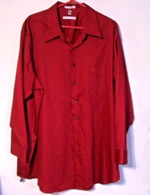 Vintage Geoffrey Beene Sateen Men’s Red Dress Shirt Size 20 34/35 Wrinkle Fee - Image 1 of 4
