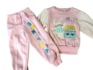 Vintage 80’s Joggles Graphic Sweat Suit Outfit Set Size 3T Pink Bunny Easter Hop - Picture 1 of 11