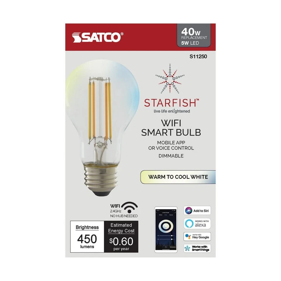 Satco S11250 - 5 Watt WIFI Smart LED Bulb - Tunable White Starfish IOT (4 Pack) - Image 1 of 4