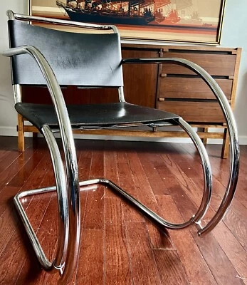 Silla de comedor de cuero One Mies van der Rohe años 80 para Knoll Foto 1 de 4