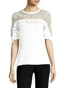 Elie Tahari Flora Cream Sweater w/Embroidered Flowers Size Medium NWOT - Picture 1 of 6