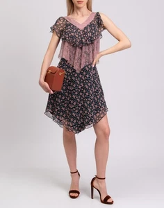 RRP €580 ANNA SUI Silk A-Line Dress US6 UK10 IT42 M Lace Asymmetric Made in USA - Picture 1 of 8
