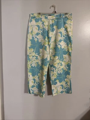 Van Heusen Women's Blue Floral Crop Capri Stretch Size 12 Business Casual Wear - Image 1 of 2
