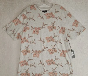 Free Planet Men T Shirt Size XL NWT Oatmeal Hawaiian Floral Short Sleeves Crew - Picture 1 of 10