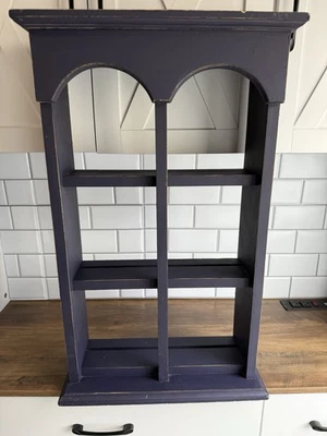 Vintage Solid Wood Wall Display/shelf 3 Tier 6 Windows Teacup 26”Hx15”W Blue - Image 1 of 4