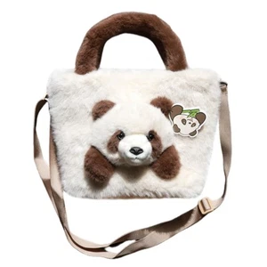Animal Plush Handbag Crossbody Bag Cute Panda Large Capacity Furry Purse (White) - Picture 1 of 7