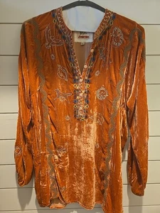 Johnny Was Biya Lyra orange Samt Sternzeichen bestickt Bluse Tunika Medium *lesen - Bild 1 von 12