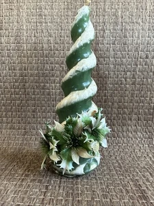 Vintage Wachs Spirale Christbaumkerze grün weiß schneebedeckt Weihnachtsstern - Bild 1 von 12