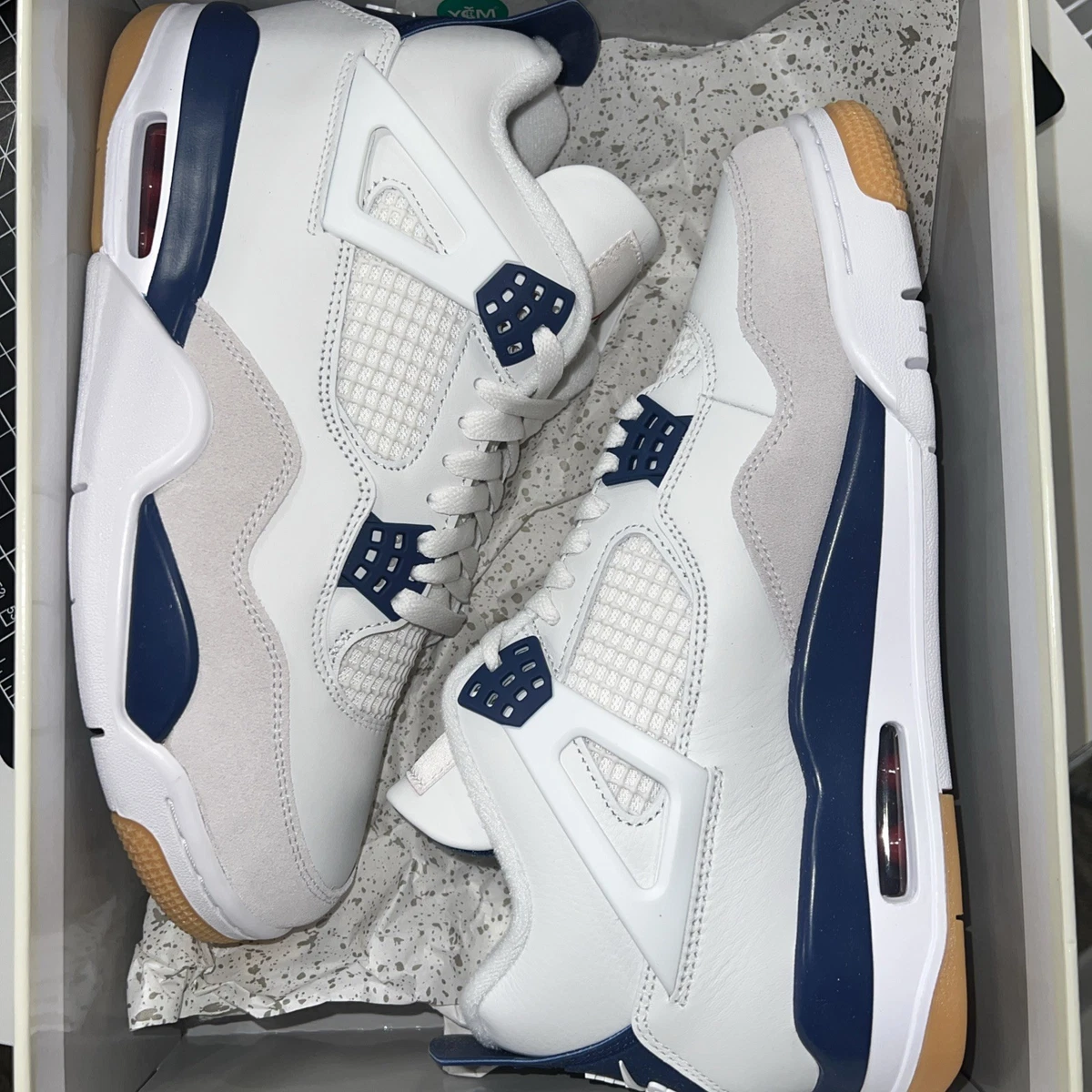Nike Air Jordan 4 ホワイト/ブルー Air Jordan 4 Retro Kids Sneakers Shoes, Off White/Military Blue
