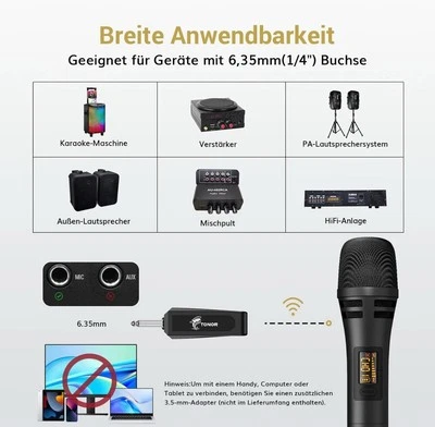 TONOR Mikrofon Kabellos, Drahtloses Funkmikrofon Wireless Microphone - Bild 1 von 4