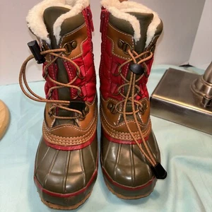 Lands End Youth Kids' Red Green Snow Duck Boots Size 12 - Picture 1 of 17