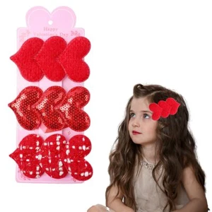 3PCS Red Heart Hair Clips Valentines Glitter Triple Heart Barrettes for Women - Picture 1 of 7