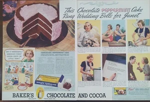 Anuncio impreso de chocolate de Baker's 1937 vintage. Pastel de chocolate menta, Segunda Guerra Mundial - Imagen 1 de 1