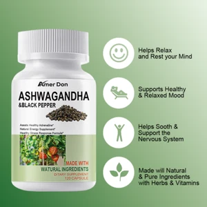 Ashwagandha KSM-66 1300mg 120 Cápsulas Veganas Extracto de Raíz Orgánica Alta Resistencia - Imagen 1 de 8