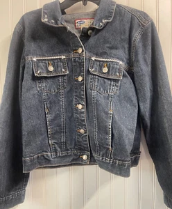 Vecchia giacca di jeans blu navy con gioielli donna L - Foto 1 di 18