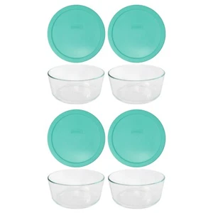 Pyrex 7203 7-Cup Glass Food Storage Bowl w/ 7402-PC Light Green Lid (4-Pack) - Picture 1 of 4