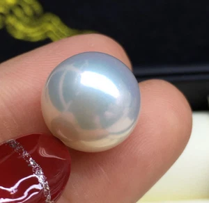 HUGE 15MM ROUND NATURAL SOUTH SEA GENUINE WHITE LOOSE PEARL HALF DRILLED 1202AAA - Picture 1 of 2