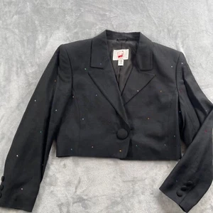 Vintage Mondi Blazer Womens 38 Black Colorful Rhinestones Cropped Bolero Linen - Picture 1 of 14