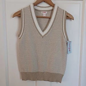 Cat & Jack Sweater Vest Tan  Sleeveless Knit Shirt Girls Size M (8) Multicolor  - Picture 1 of 12