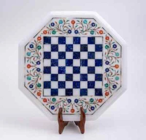 18'' white Marble Chess Table Top Center Inlay pietra dura Home Decor G52 - Picture 1 of 4
