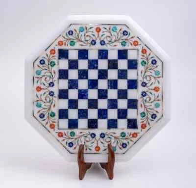 18'' white Marble Chess Table Top Center Inlay pietra dura Home Decor G52 - Image 1 of 4
