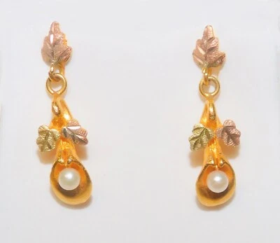 Black Hills Gold 10k Landstrom’s Cala Lilly Pearl Earrings - Image 1 of 3