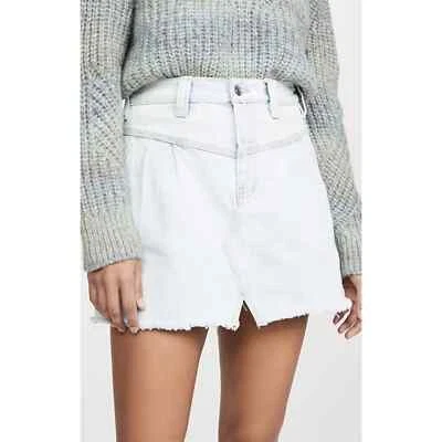 Free People Skirt Silver Lake Denim Mini High Rise Pleated Frayed Hem Size 27 - Image 1 of 4