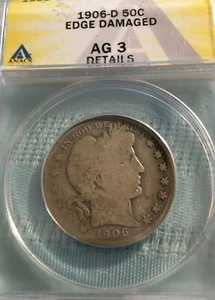1906 D 50c Barber Half, ANACS AG3 *Details* - Picture 1 of 2