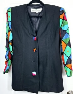 Vintage Pierre Balmain Paris Black Multicolor Jacket Size 10 - Picture 1 of 7