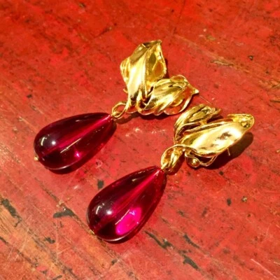 Creolen Ohrstecker Clips Acryl Tropfen Rot - Bild 1 von 4