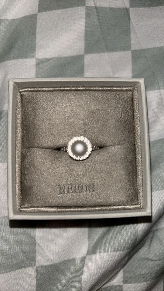 Sterling Silver Ring, White Sapphire And Pearl - Image 1 of 4