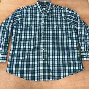 Camicia wrangler western uomo XXL blu verde a quadretti bottoni manica lunga - Foto 1 di 14