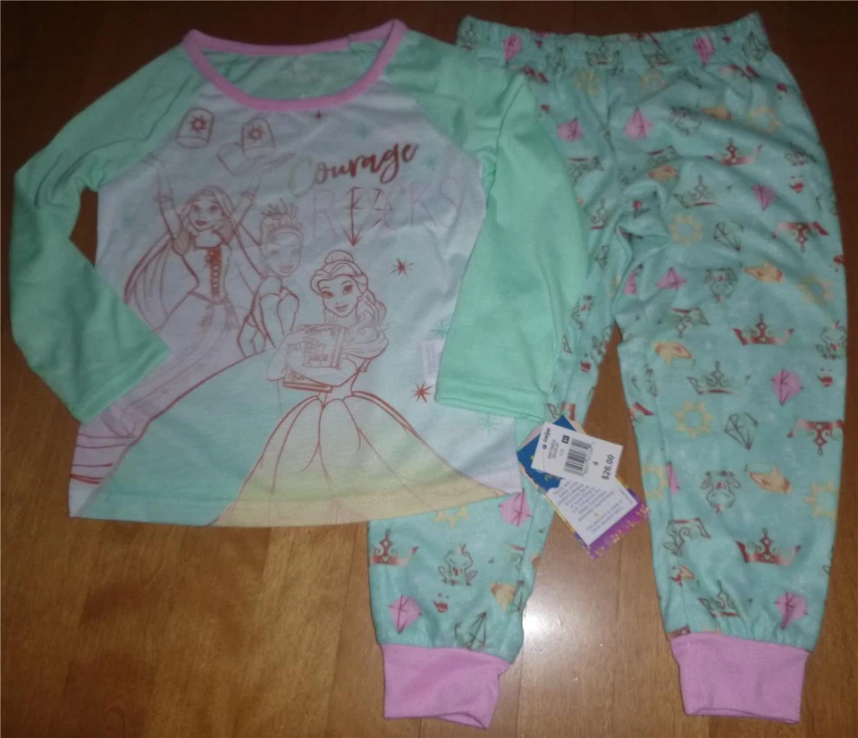 Little Girls 2 pc Disney Princesses "Courage Rocks" Pajamas Size 4 4T Mint NWT - Image 1 of 1