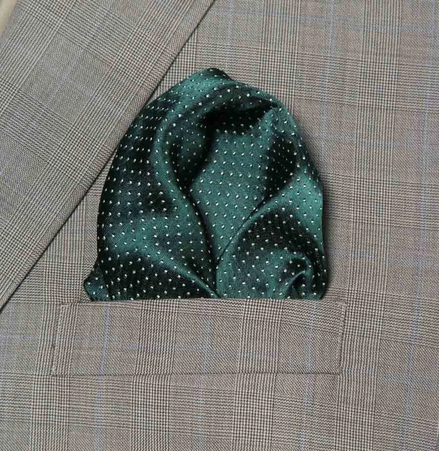 Gascoigne Pocket Square Green White Polka Dots Men's - Image 1 of 1