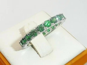 Ladies Hand Made Sterling 925 Silver Brilliant Cut Emerald Full Eternity Ring - Picture 1 of 9