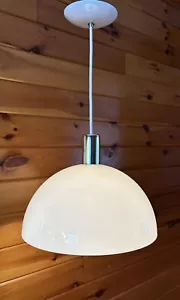 Vintage Mid Century Danish Modern Pendant Dome Mushroom Light Lamp White Gold - Picture 1 of 18