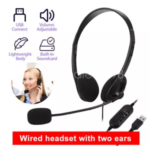 USB Computer Headset with Microphone Noise Cancelling Lightweight Wired Headset - Picture 1 of 19