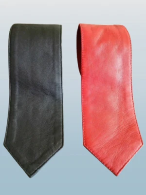 Classic Genuine Lambskin Stylish Wedding Partywear Men's Causal Leather Neck Tie - Image 1 of 4