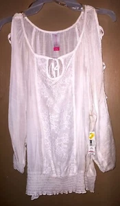 Edles Langarm durchsichtig weiß No Boundaries Renaissance Spitzen Blousy Shirt Neu mit Etikett - Bild 1 von 4