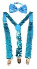*UK Store* SEQUIN TURQUOISE TROUSER BRACES AND BOW TIE FANCY DRESS COSTUME SET